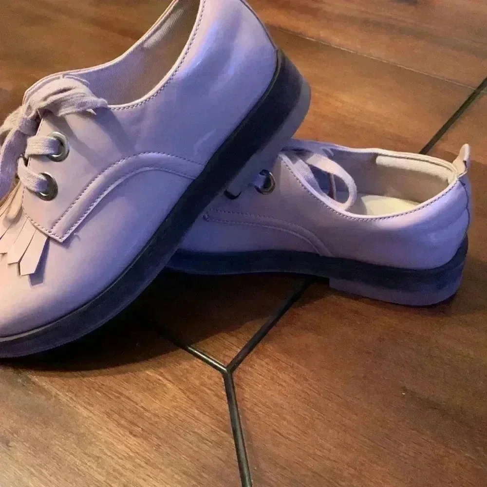 🩰Zara Girl Oxfords Ballet Pink Faux Patent Lace-Up Kilted Shoes Size 37 …